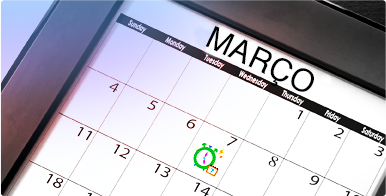 Imagem de um calendário com um dia rodeado a verde. Informações sobre o Calendário Menstrual o.b.®.