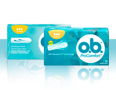 Imagem de diferentes produtos da gama de tampões o.b.®: o.b.® Original e o.b.® ProComfort™